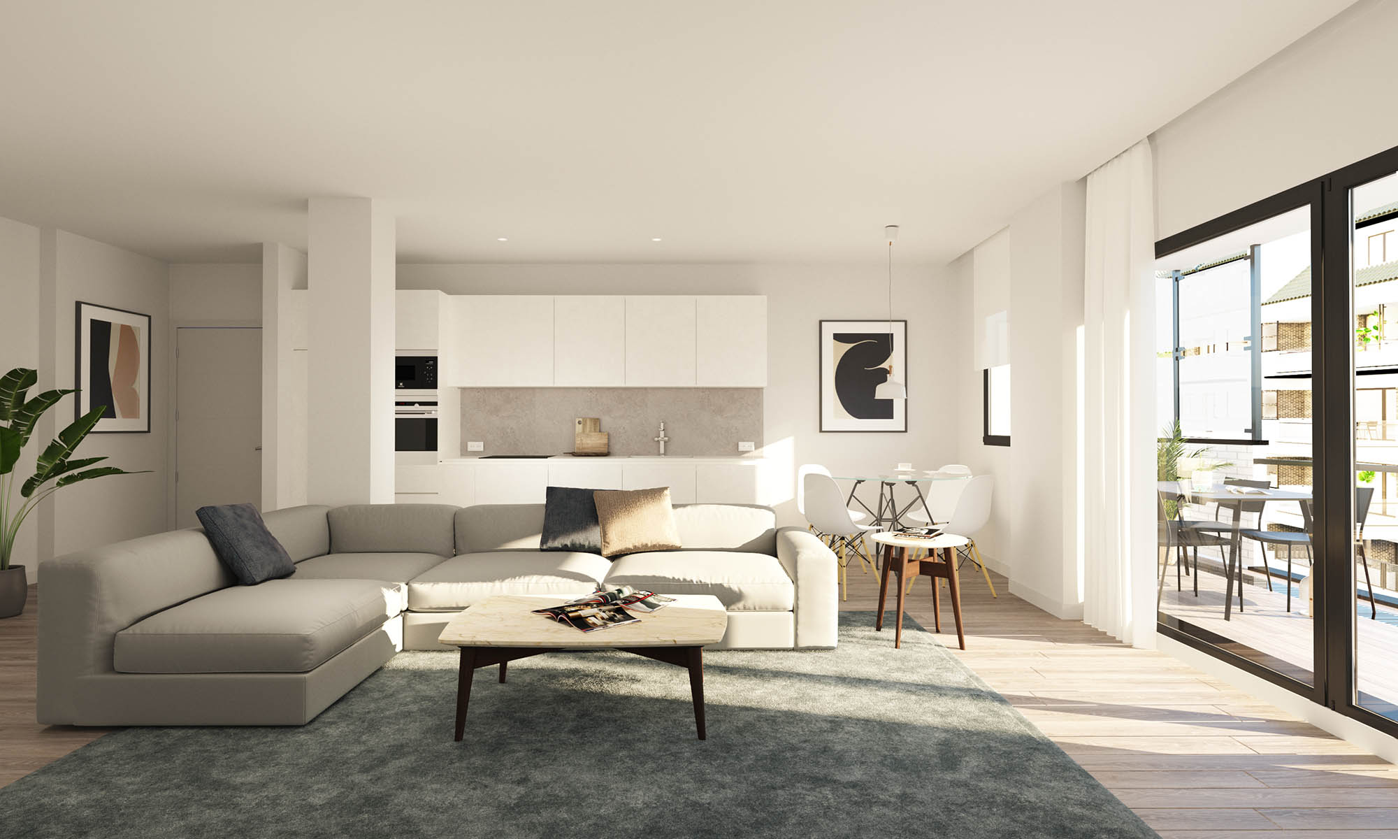 Salón con cocina integrada de Residencial Velilla Futura